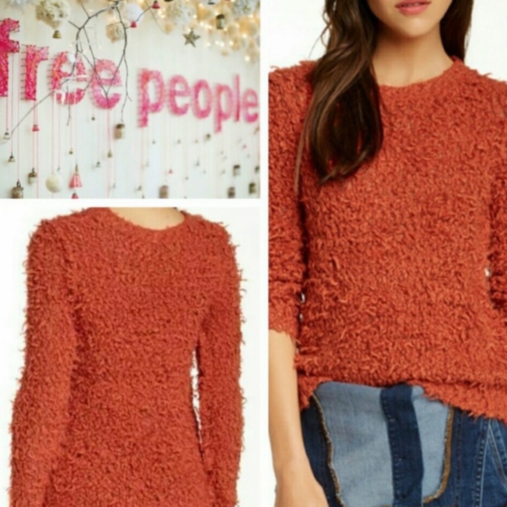 Like new! Free People Shaggy Orange Knit Sweater Top! Size XS - Picture 9 of 9